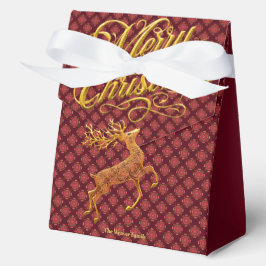 Elegant Burgundy & Gold Reindeer Merry Christmas  フェイバーボックス