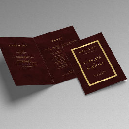 Elegant burgundy gold wedding folded program プログラム
