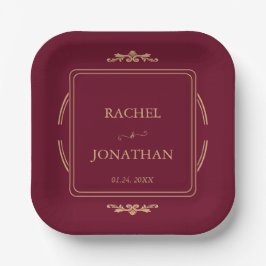 Elegant Burgundy Gold  Wedding Paper Plate ペーパープレート
