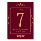 Elegant Burgundy & Gold Wedding Table Number Card テーブルナンバー (裏面)