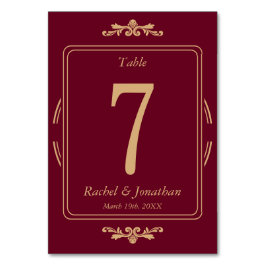 Elegant Burgundy & Gold Wedding Table Number Card テーブルナンバー