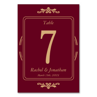 Elegant Burgundy & Gold Wedding Table Number Card テーブルナンバー