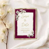 Elegant burgundy gold white orchid Save The Date 招待状