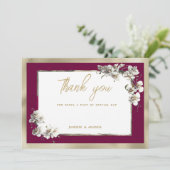 Elegant burgundy gold white orchid Thank You 招待状 (スタンド正面)