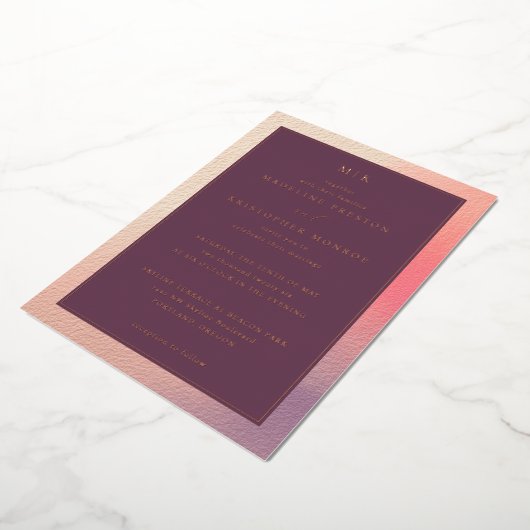 Elegant Burgundy Gradient Invitations 箔招待状 (回転した状態)