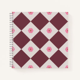 Elegant Burgundy & Grey Floral Diamond Notebook ノートブック