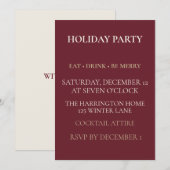 Elegant Burgundy Holiday Party Invitation 招待状 (正面/裏面)