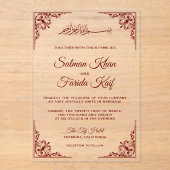 Elegant Burgundy Islamic Muslim Wedding アクリル招待状 (正面)