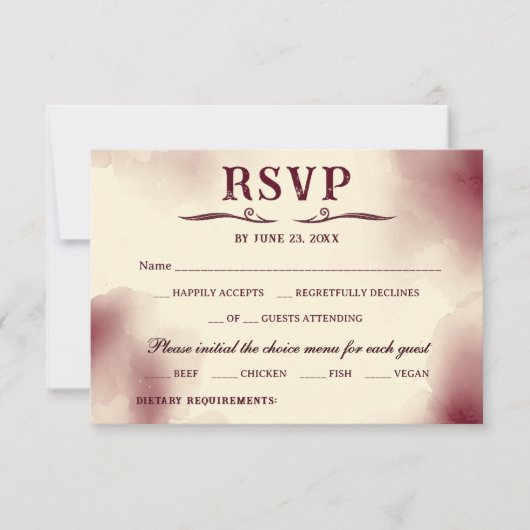 Elegant Burgundy Ivory Minimalist Retro Wedding 出欠カード (正面)