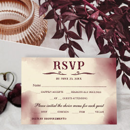 Elegant Burgundy Ivory Minimalist Retro Wedding 出欠カード