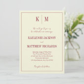 Elegant Burgundy Ivory Monogram Wedding 招待状 (スタンド正面)