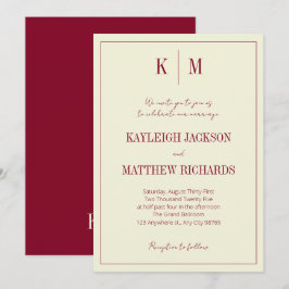 Elegant Burgundy Ivory Monogram Wedding 招待状