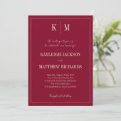 Elegant Burgundy Ivory Monogram Wedding 招待状 (スタンド正面)