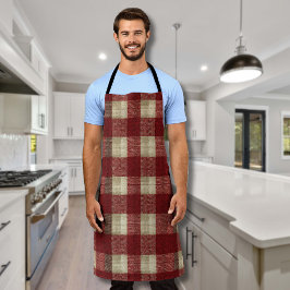 Elegant Burgundy Ivory Rust Red Plaid Pattern エプロン
