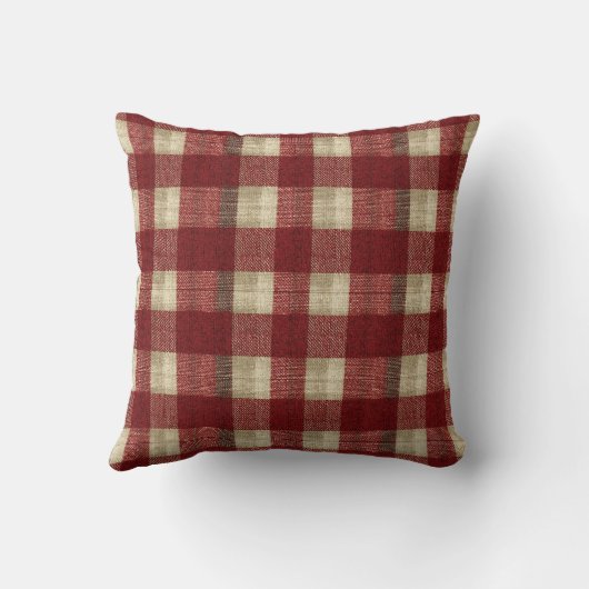 Elegant Burgundy Ivory Rust Red Plaid Pattern クッション (裏面)