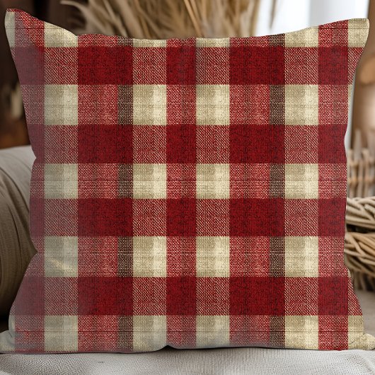 Elegant Burgundy Ivory Rust Red Plaid Pattern クッション