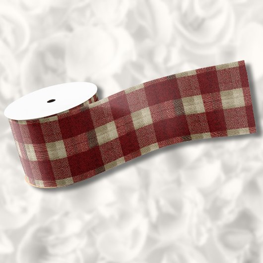 Elegant Burgundy Ivory Rust Red Plaid Pattern グログランリボン