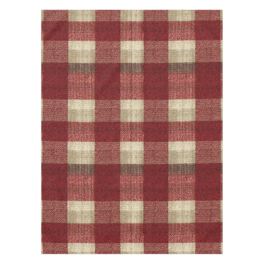 Elegant Burgundy Ivory Rust Red Plaid Pattern テーブルクロス (正面)