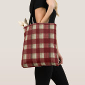 Elegant Burgundy Ivory Rust Red Plaid Pattern トートバッグ (クローズアップ)