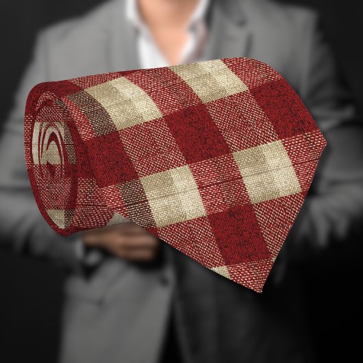 Elegant Burgundy Ivory Rust Red Plaid Pattern ネクタイ