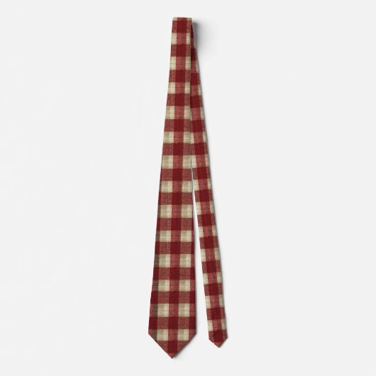 Elegant Burgundy Ivory Rust Red Plaid Pattern ネクタイ (正面)