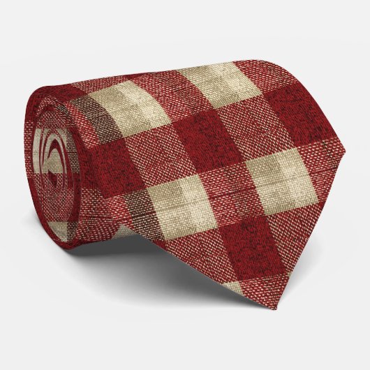 Elegant Burgundy Ivory Rust Red Plaid Pattern ネクタイ (ロール)