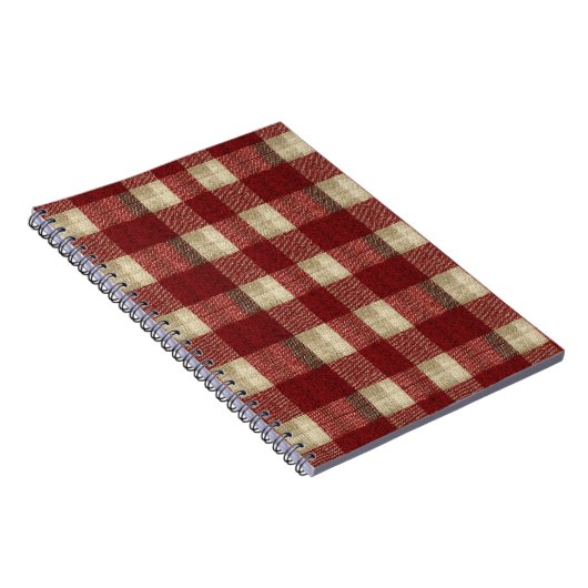 Elegant Burgundy Ivory Rust Red Plaid Pattern ノートブック (右側)