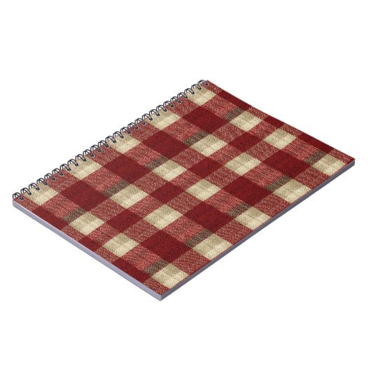 Elegant Burgundy Ivory Rust Red Plaid Pattern ノートブック (左側)