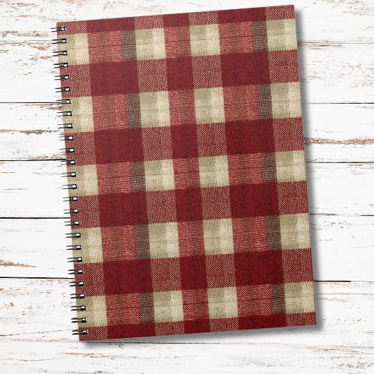 Elegant Burgundy Ivory Rust Red Plaid Pattern ノートブック
