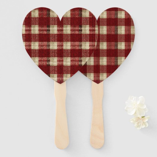 Elegant Burgundy Ivory Rust Red Plaid Pattern ハンドファン (正面&裏面)