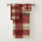 Elegant Burgundy Ivory Rust Red Plaid Pattern バスタオルセット (インサイチュ)