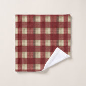 Elegant Burgundy Ivory Rust Red Plaid Pattern バスタオルセット (ウォッシュタオル)