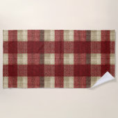 Elegant Burgundy Ivory Rust Red Plaid Pattern ビーチタオル (正面)