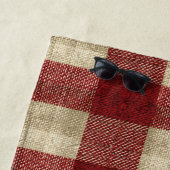Elegant Burgundy Ivory Rust Red Plaid Pattern ビーチタオル (インサイチュ)
