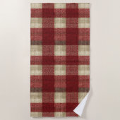 Elegant Burgundy Ivory Rust Red Plaid Pattern ビーチタオル (正面)