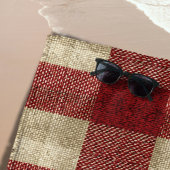 Elegant Burgundy Ivory Rust Red Plaid Pattern ビーチタオル