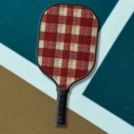 Elegant Burgundy Ivory Rust Red Plaid Pattern ピックルボールラケット