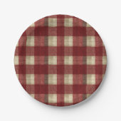 Elegant Burgundy Ivory Rust Red Plaid Pattern ペーパープレート (正面)