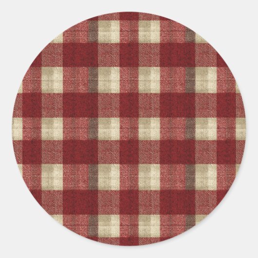 Elegant Burgundy Ivory Rust Red Plaid Pattern ラウンドシール (正面)