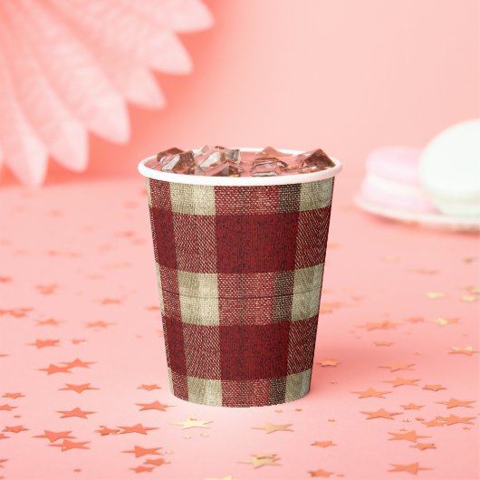 Elegant Burgundy Ivory Rust Red Plaid Pattern 紙コップ (インサイチュ)