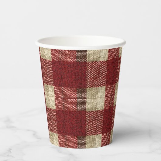 Elegant Burgundy Ivory Rust Red Plaid Pattern 紙コップ (裏面)