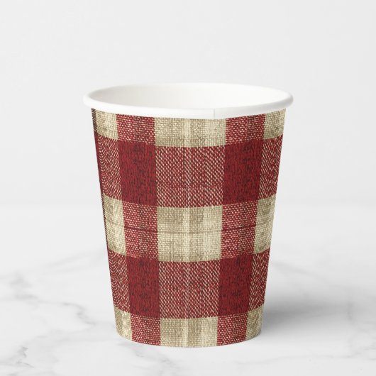 Elegant Burgundy Ivory Rust Red Plaid Pattern 紙コップ (右)
