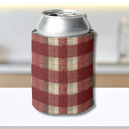 Elegant Burgundy Ivory Rust Red Plaid Pattern 缶クーラー