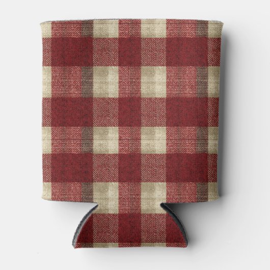 Elegant Burgundy Ivory Rust Red Plaid Pattern 缶クーラー (正面)