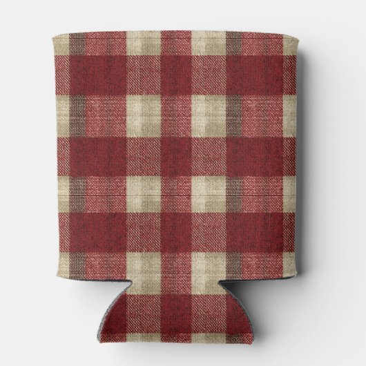 Elegant Burgundy Ivory Rust Red Plaid Pattern 缶クーラー (裏面)