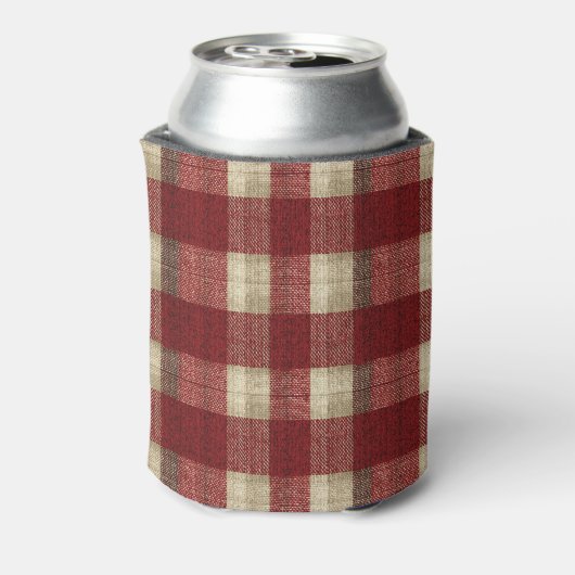 Elegant Burgundy Ivory Rust Red Plaid Pattern 缶クーラー (缶裏面)
