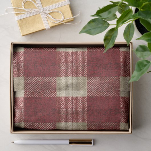 Elegant Burgundy Ivory Rust Red Plaid Pattern 薄葉紙 (ギフト)