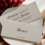 Elegant Burgundy & Ivory Wedding Dinner Menu Card メニュー<br><div class="desc">This elegant wedding menu card features a rich burgundy background with refined serif and script typography, creating a bold yet timeless design. The layout includes dedicated sections for starters, entrée, and desserts, offering your guests a stylish preview of the evening’s dining experience. Perfect for formal receptions, vineyard weddings, or classic...</div>