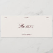 Elegant Burgundy & Ivory Wedding Dinner Menu Card メニュー (正面)