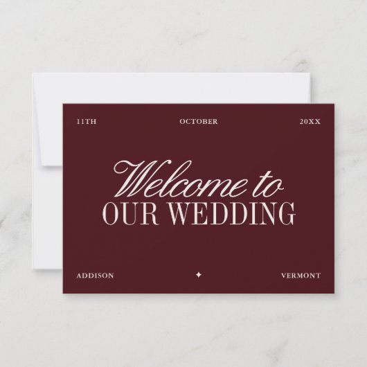 Elegant Burgundy & Ivory Wedding Welcome Card 招待状 (正面)